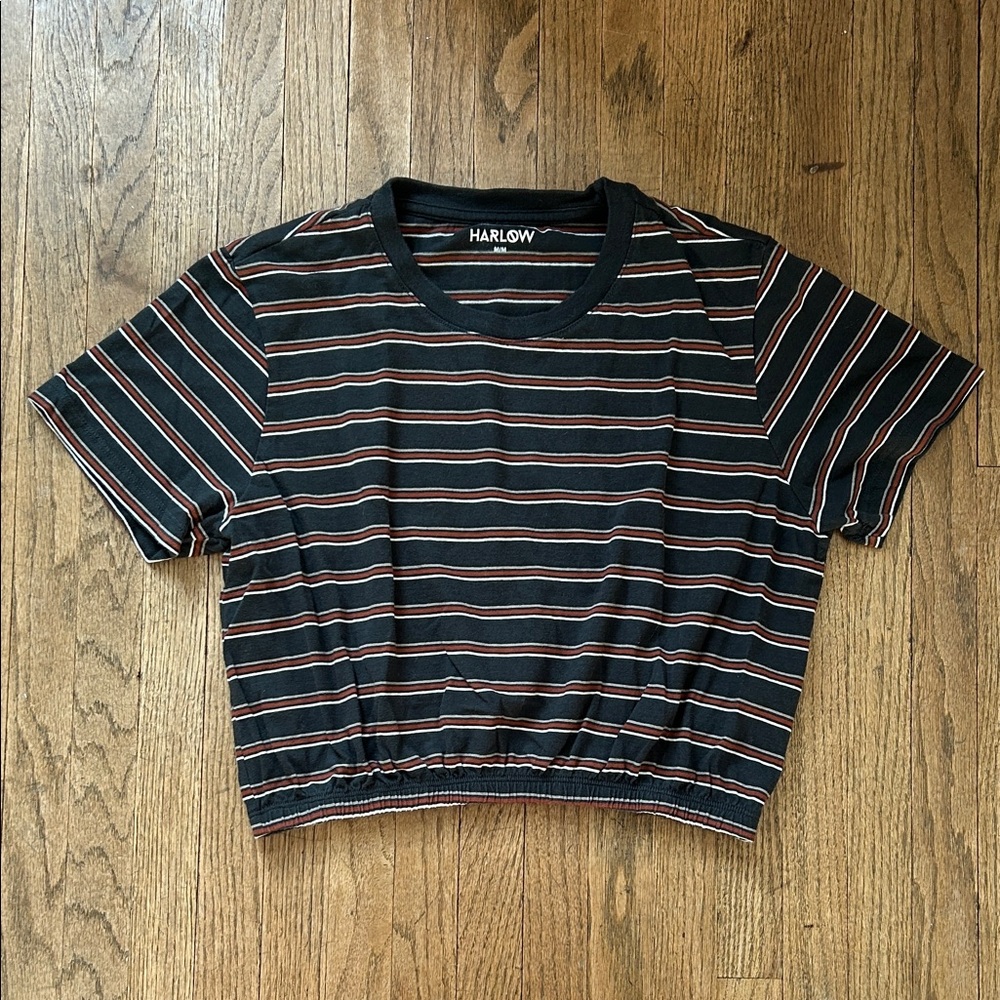Harlow Black and Rust Cropped Striped T-Shirt